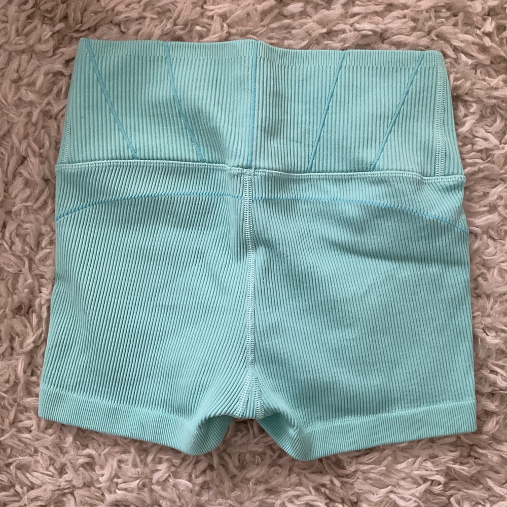 Aerie High-Waisted Ribbed Shorts in Aqua - Picture 2 of 3